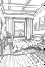 Placeholder: Outline art, simpl House interior design, bedroom, cartoon style, thick lines, low details, --ar 9:11