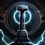 Placeholder: thor's hammer having mystic markings with a glowing halo, no being