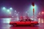 Placeholder: A 1990s car standing in front of a red traffic light, empty street, Cairo, 1990s, night time, rain, winter, movie scene Nick Harris style