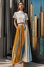 Placeholder: full body Spring 2024 Women's Pleated Skirt Fashion and Color,modern city scape,