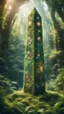 Placeholder: portrait of a happy blissed quickling woven into a sacred geometry knitted tapestry tower in the middle of lush magic jungle forest, bokeh like f/0.8, tilt-shift lens 8k, high detail, smooth render, down-light, unreal engine, prize winning