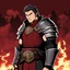 Placeholder: [wii No More Heroes style with thick lines] Last of the Dragon-Blooded kings, Uther rose as a Romano-British warlord during the age of collapse. He bore the standard of the red dragon—symbol of fire, war, and conquest—and ruled with iron will and brutal charisma. Desperate to secure his legacy, he bargained with Merlin for power, deceived Igraine, and sired a son in secret: Arthur. Though mighty in battle, Uther’s pride and ambition fractured the realm, leaving behind both a throne and a curse.
