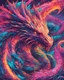 Placeholder: Close up shot, Dragon in a vibrant synthwave dreamscape, neon chaos swirling energetically around pixelated forms, a dynamic fusion of retro gaming nostalgia and futuristic abstraction