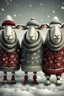 Placeholder: Three Hyper realistic vintage sheep warning Christmas sweaters singing Christmas carols in the snow