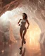 Placeholder: make a video pretty crystal cave covered with jewells and CIFI jewell lights and 3d recursive cubic and sphere base pearls and a beautiful fashion model lady with cute,curvy hair,makeup, in pretty decholte sports suit is running inside cave ,dynamic camera fallow her inside cave capturing full body, dynamic lights.