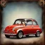 Placeholder: classic style concept, oldschool fiat 500 vehicle, retro design study, classic steel wheels, toned colors, art by cheryl kelley