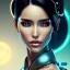 Placeholder: pilar rubio, Cyborg samurai, cyberpunk, white skin, light black hair, geisha hairstyle, cobalt eyes, waist up portrait, 8k resolution, retroanime, intricate details, neon details, soft lighting, vibrant colors, masterpiece, intricate eyeliner, dark eyeshadow, eyes, intricate tattoos, gradient background