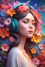 Placeholder: 3D illustration of A beautiful woman with headphones on and a deep colorful background with full of colorful flowers, illustration, smooth 3d digital art, exquisite thee-dimensional rendering, 4K, blender, c4d, octane render , disney style 3d light, Zbrush sculpt, concept art, Zbrush high detail, Pinterest Creature Zbrush HD sculpt, neutral lighting, 8k detail