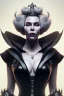 Placeholder: Hannah Waddingham as evil queen in black leather gown, busty, cleavage, voluptous, rebecca Welton, angry, stern look. character design by cory loftis, fenghua zhong, ryohei hase, ismail inceoglu and ruan jia. unreal engine 5, artistic lighting, highly detailed, photorealistic, fantasy