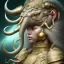 Placeholder: Sango fantasy, fantasy magic, intricate, sharp focus, illustration, highly detailed, digital painting, concept art, matte, art germ and Paul Lewin and Kehinde Wiley, masterpiece silver elephant head bronze monkey Asian African girl nice breast Hawaiian hair turquoise golden waves