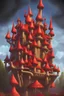 Placeholder: A castle of red mushrooms drawn in a cartoon and classic way