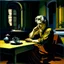 Placeholder: oil painting, woman seating down, dark, Edward Hopper