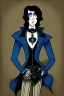 Placeholder: black haired blue eyed young man necromancer with gothic jewelry in the style of nagel and charles addams