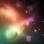 Placeholder: cosmos, metallic sky stars, sky blue light, blue light, green moons with neon rings, 8k resolution, detail