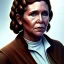 Placeholder: upper body photorealistic jedi carrie fisher in Star Wars, sharp brown eyes, photorealistic skin, dark brown jedi robe, cinematic lighting