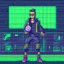 Placeholder: A pixel art cyberpunk version of the best football predictor master pundit master nerdy mutant
