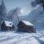 Placeholder:  small winter art house in montains isolated , coverd in snow 8k portait