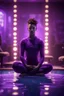 Placeholder: portrait of the darkest young yoga diver in purple pool in fallout 4 setting, bokeh, downlight, prize winning, depth of field, in the style of ivo caprino, downlight, furry chair, backlight, aura