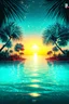 Placeholder: Luxury Tropical House album cover, award-winning music artwork, crystal-clear turquoise ocean merging into an endless horizon beneath a radiant golden sunset. Exotic palm trees illuminated by soft neon cyan and coral lights sway in the warm breeze. Glowing particles drift through the air like fragments of melody, creating a magical atmosphere. Elegant reflections dance across the water surface, while subtle geometric patterns inspired by electronic music production are integrated into the enviro