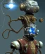 Placeholder: evil mechanoid person with a steampunk theme, realistic