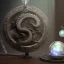 Placeholder: a gorgeous, stunning pewter necklace of a dragon clutching an illuminescent moonstone lying on a rustic wood table with crystal ball behind necklace, 8k resolution, high-quality, fine-detail, photorealistic, intricate, digital art, detailed matte, volumetric lighting, illustration, 3D octane render, brian froud, howard lyon, selina french, anna dittmann, annie stokes, lisa parker, greg rutowski, George Grie, Ben Goossens, Igor Morski