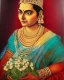 Placeholder:  vintage portrait of an Indian queen with roses in her hand, detailed, sharp, oil painted, absolute colours,art