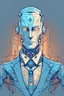 Placeholder: generate the "AI man" (his name) who's entire personality is ai, his clothes must represent ai, his face is a tv monitor, and his posture must be mighty, and fierce, he could be floating above ground, draw him in a cartoony style please and full portrait