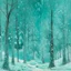 Placeholder: A cyan winter forest with falling snowflakes designed in Maori sculptures painted by Claude Monet