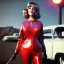 Placeholder: Ultra Realistic retro sci-fi press explosions supermarket image from 1960, many explosions, sweet young Jane Fonda, tight latex suit, weapon, fighting stance, soft color, highly detailed, unreal engine 5, ray tracing, RTX, lumen lighting, ultra detail, volumetric lighting, 3d, finely drawn, high definition, high resolution.