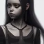 Placeholder: Jenna ortega, black make up, black dress, wednesday hair, addams family style, hyper detail, octane render, unreal engine 5, photorealistic, 8k resulation