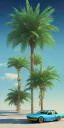 Placeholder: 1980's aesthetic vaporwave palm trees with spheres and car