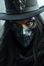Placeholder: ZORRO , with black eyes mask and hat , up close, fantasy, High details, realistic design, dark vibes, 8k, male, long black hair