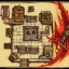 Placeholder: dnd, fantasy, battlemap, map of a tavern, top-down, demonic tavern, red, illustration, watercolour, parchment, fire