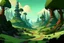 Placeholder: anime landscape, fairytale landscape medieval, dr. seuss landscape, landscape, dark, steep round hills, silly trees