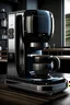 Placeholder: An ultra-advanced and futuristic home coffee maker with a touch screen and a curved shape inspired by bionic coffee beans and with a fun and different and warm color palette made of metal glass and The ability to grind coffee while brewing it