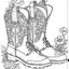 Placeholder: outline art for square cowgirl's boots floral decorated coloring page for kids, classic manga style, anime style, realistic modern cartoon style, white background, sketch style, only use outline, clean line art, no shadows, clear and well outlined