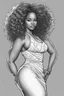 Placeholder: Create a coloring page of a beautiful curvy black female looking to the side with curly hair. No shading, No color, clean lines