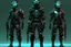 Placeholder: give me three generic cyber soldiers in the style of cyber punk