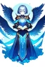 Placeholder: a person in runic armor with blue wings, blue short hair, runic tattoo and spell book