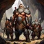 Placeholder: The sturdy Dwarves in front of the cave, with their characteristic proud, stout physiques, wear ornate, battle-worn armor adorned with bold, geometric patterns, and wield mighty axes, hammers, and swords. Their facial features are strong, with prominent beards, bushy eyebrows, and piercing, gemstone-like eyes. We Were Born Ready