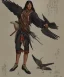 Placeholder: black hawk, native american warrior, mature, long black hair, big muscles, black fabric coat like wings