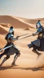 Placeholder: Picture of two knights fighting with swords, in the desert