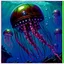 Placeholder: 90's TCG fantasy artwork art of robot jellyfish underwater