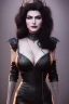 Placeholder: Amy Dumas as evil queen in black leather gown, evil, busty, cleavage, curvy, angry, stern look. character design by cory loftis, fenghua zhong, ryohei hase, ismail inceoglu and ruan jia. unreal engine 5, artistic lighting, highly detailed, photorealistic, fantasy