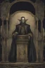 Placeholder: The toomb of vampire Count Strahd Von Zarovich. Dark, gloomy, ebony coffin with brass