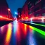 Placeholder: wet road with neon reflection at night