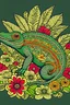 Placeholder: a chameleon rounded by flowers and leaves, quimbaya culture style