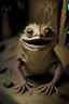 Placeholder: creature made from old wood, white eyes, smiling small mouth, without nose, without teeth, lighting body, full body, high details, stunning realistic photograph