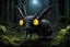 Placeholder: The nocturnal forest creature shown in the picture, the Nosferat, is able to find its way around in the dark (with its two large yellow glowing eyes). On its head, it wears elongated, dark ears and two thin antennae-like hairs, with which it can hear and recognize even the tiniest sounds. A (its body is slender, with smooth black-silver scales), so it can hide very well. It feeds on predatory forest animals and birds, and also sucks their blood. Its two front needle-like teeth help it suck blood