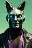 Placeholder: Medium Close Up Portrait, Front image. cyberpunk, rabbit mask helmet, strong man, silver hair. latex suit. Purple, green, color. Joker style. Color background, photo studio. Avatar image, highly detailed, concept art, smooth, unreal engine 5, ray tracing, RTX, lumen lighting, ultra detail, volumetric lighting, 3d, finely drawn, high definition, high resolution.